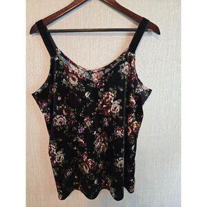Bobeau Womens Floral Velvet Tank Top Black Size L